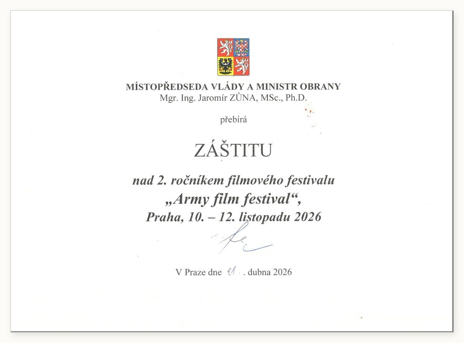 Patronage of the Deputy Prime Minister and Minister of Defence Jaromír Zůna over the 2nd Army Film Festival